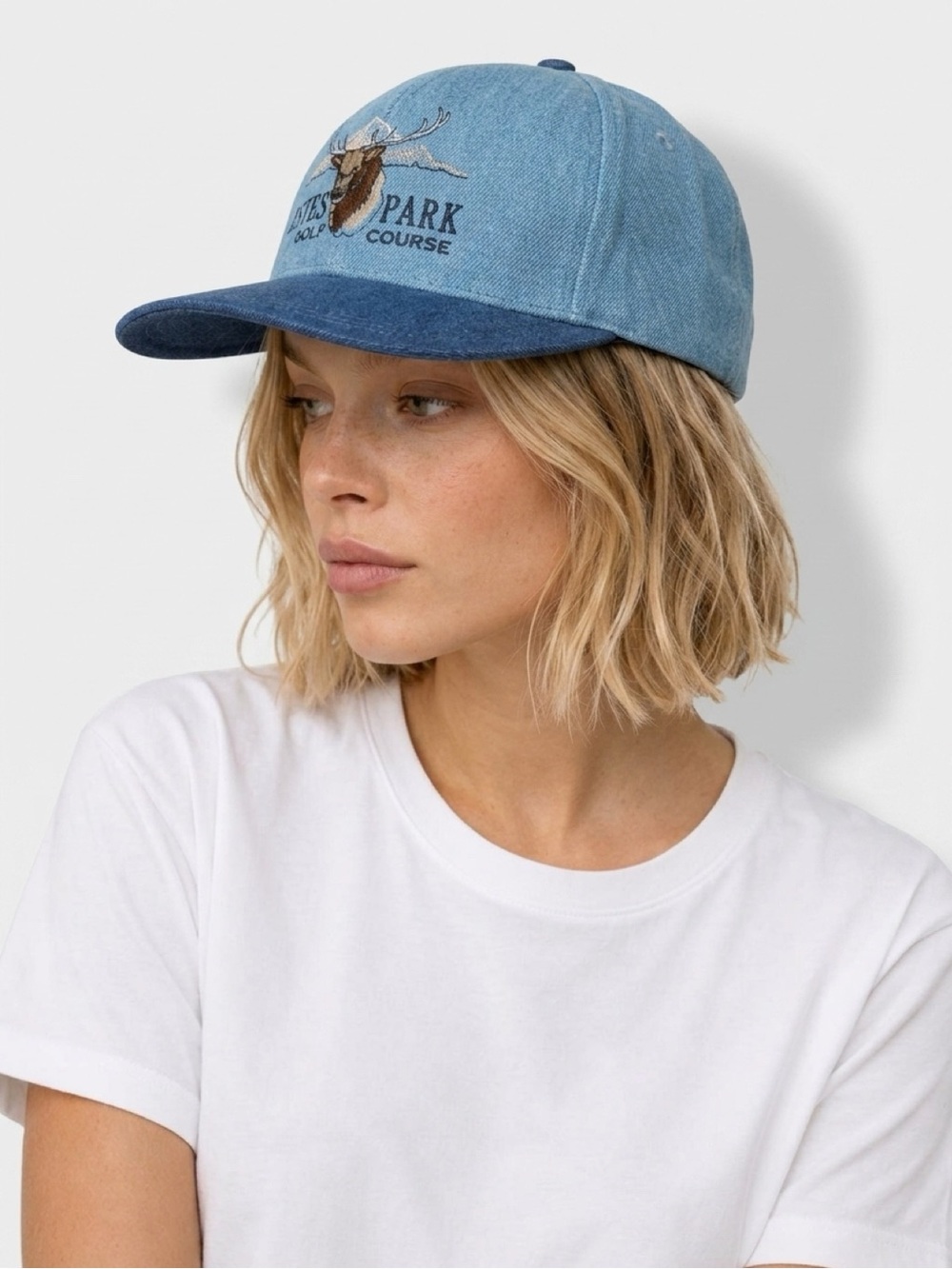 Vintage Estes park golf course hat Light Blue Denim Snapback Cap
